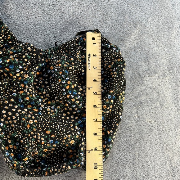 Wild Fable Black Floral Mini Dress Smocked Puff Sleeve Womens M Babydoll Prairie - Picture 7 of 7